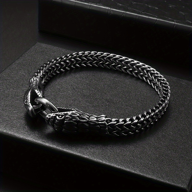 

Gothic, Men' Punk Stainless Steel Double Snake Head Bracelet - Funky Charm Party Accessory