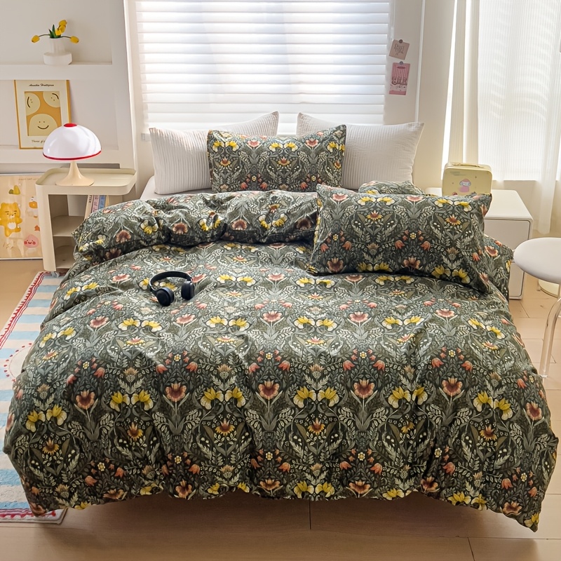 Image of 3pcs Vintage Cottage Core Duvet Cover Set, Soft Machine Washable Polyester Bedding For Bedroom & Decor (1 Duvet Cover + 2 Pillowcases) No Comforter Insert No Pillow Inserts