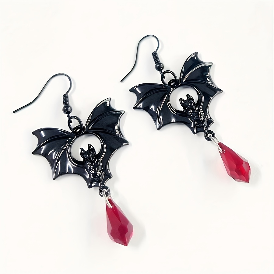 TEMU 1 par de aretes góticos de murciélago vampiro con colgante de y color , adecuados para Halloween, fiestas, uso diario - Regalo para mujer,