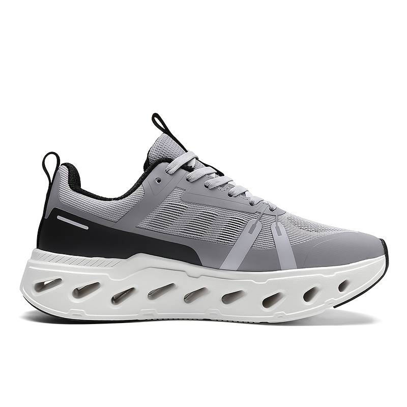 XCRWAY Men's Lightweight Sneakers with Hexagonal Gel Shock Absorption - Grey/Black Low-Top Breathable Running Shoes Suitable for Gym, Hiking, Urban Commute - All-Season Cushioned Athletic Footwear