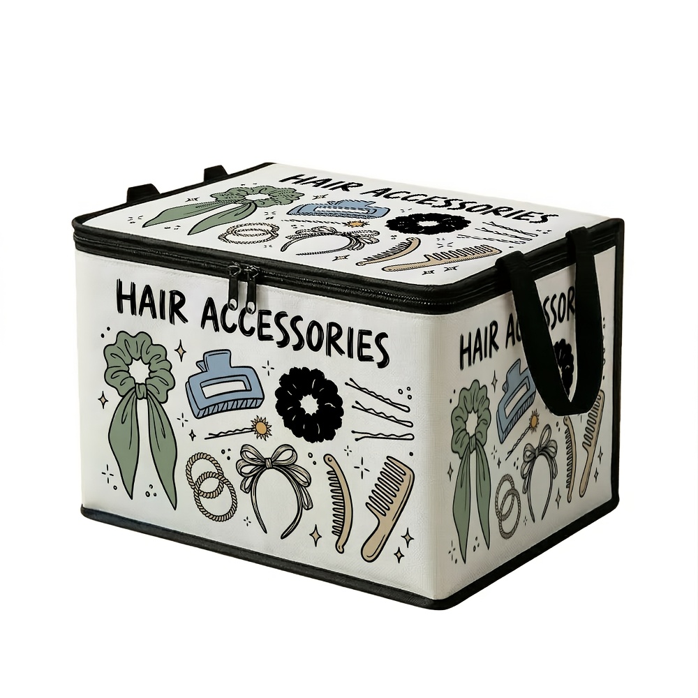 TEMU 1pc Storage Box-large Capacity Foldable Organizer With Cute Graphic Cosmetic-hair Accessories Scrunchie Clip Comb,durable Polyester