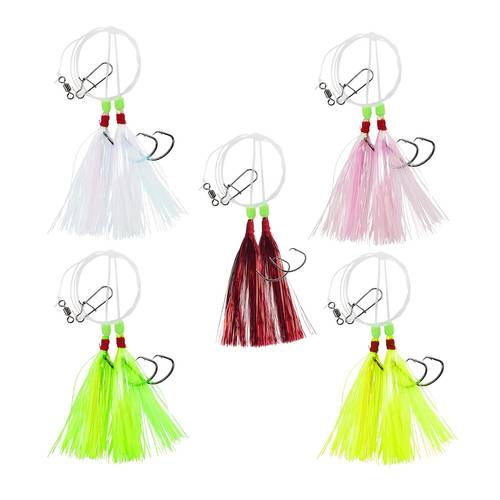 5pcs rig saltwater fishing bait rigs with mylar teaser for fishing sea cod