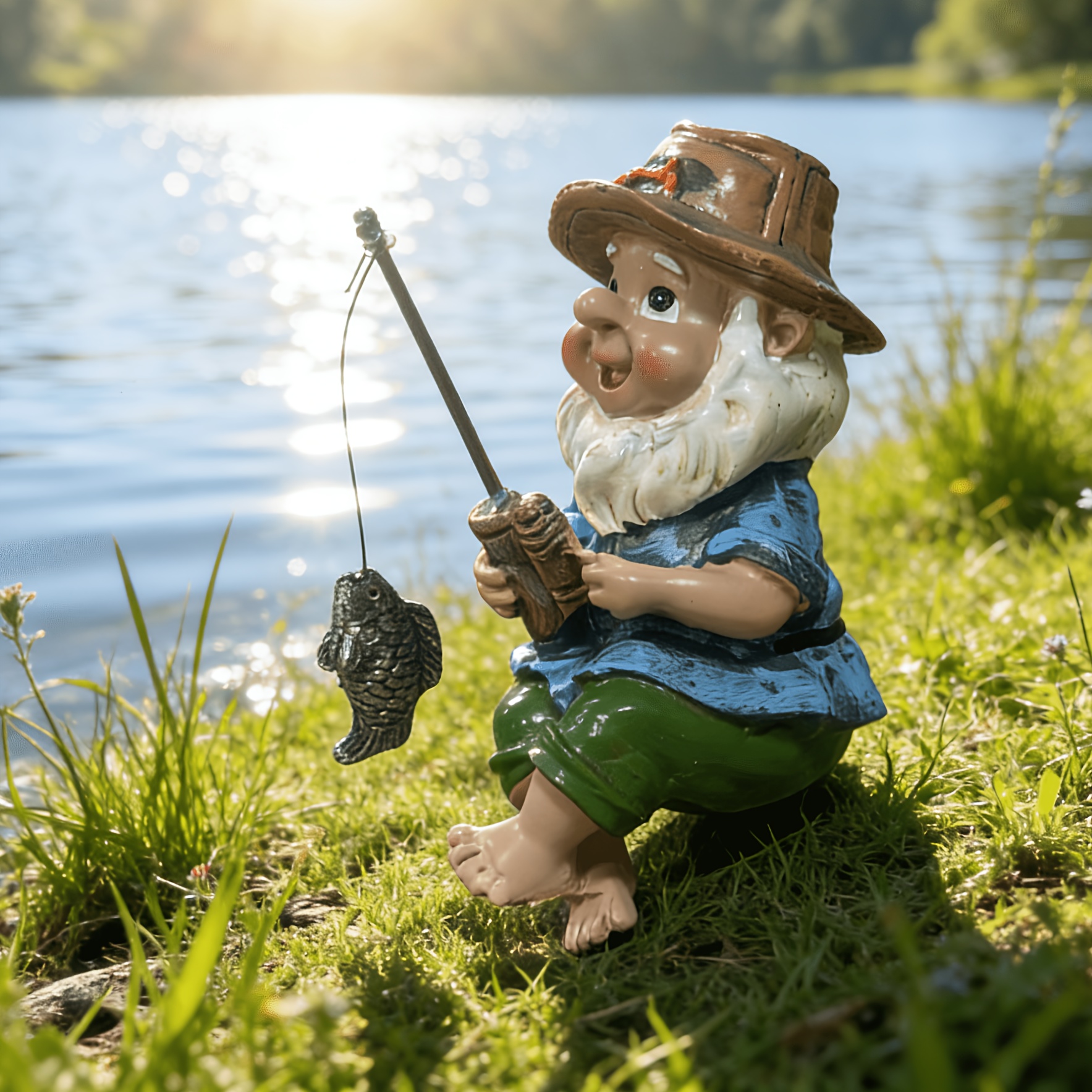 Image of 1pc Of A Fishing Gnome Resin Figure, Humorous Elf Decoration, Suitable For Garden Landscaping, Home Decoration, A Spring Gift, And A Trending Item