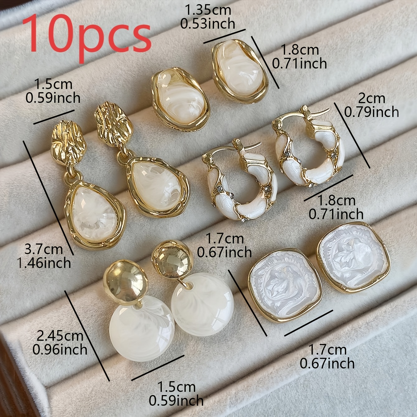 E-shop 5-Paar Französische Vintage Elegante Hochwertige Einzigartige Weiße Serie Resin-Inlay Mode Ohrringe Set – Ideal für Damen im , Partys Feste –