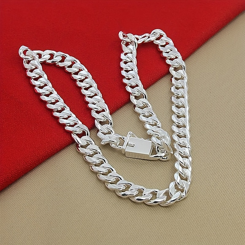 

[1pc 925 Sterling Silver Cuban Link Chain Necklace] 1pc 925 Sterling Silver Cuban Link Chain Necklace, 10mm Smooth Jewelry, Unisex, For Wedding And Christmas Gift Accessory