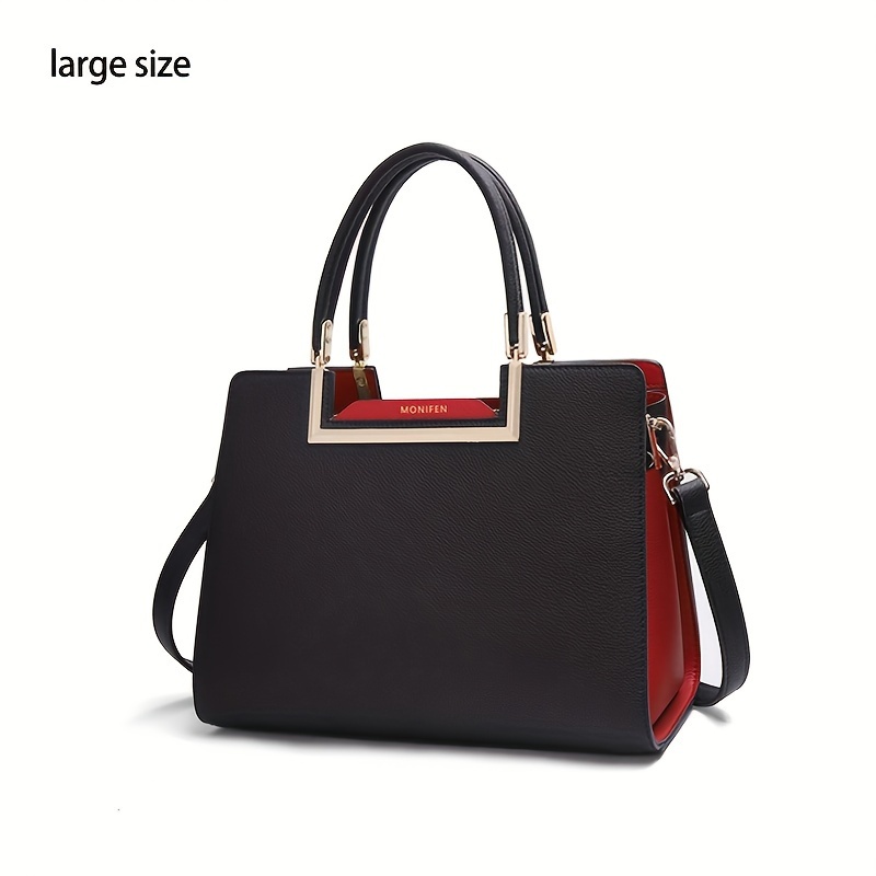 Elegant Black Satchel Bag, Classic Minimalist Top Handle Handbag For Commuting, Wo 's Handbag