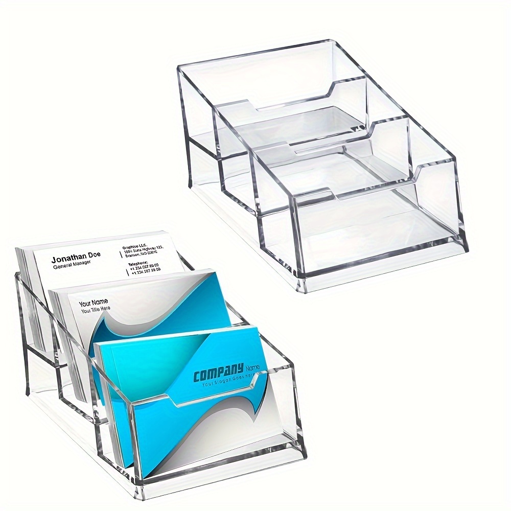 

Acrylic 3-tier Business Card Holder, Clear Desktop Card Organizer/file, Durable And Transparent For Office Desk Storage