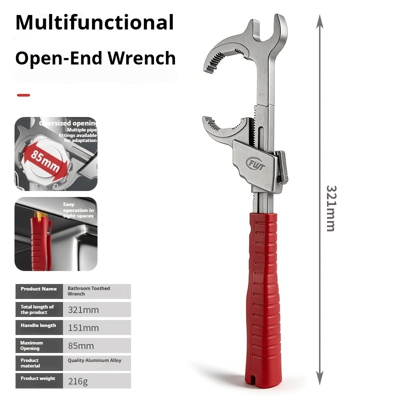 Fungwit Large Opening Anti-slip Adjustable Wrench Repair Tool Lightweight Universal Bathroom Wrench