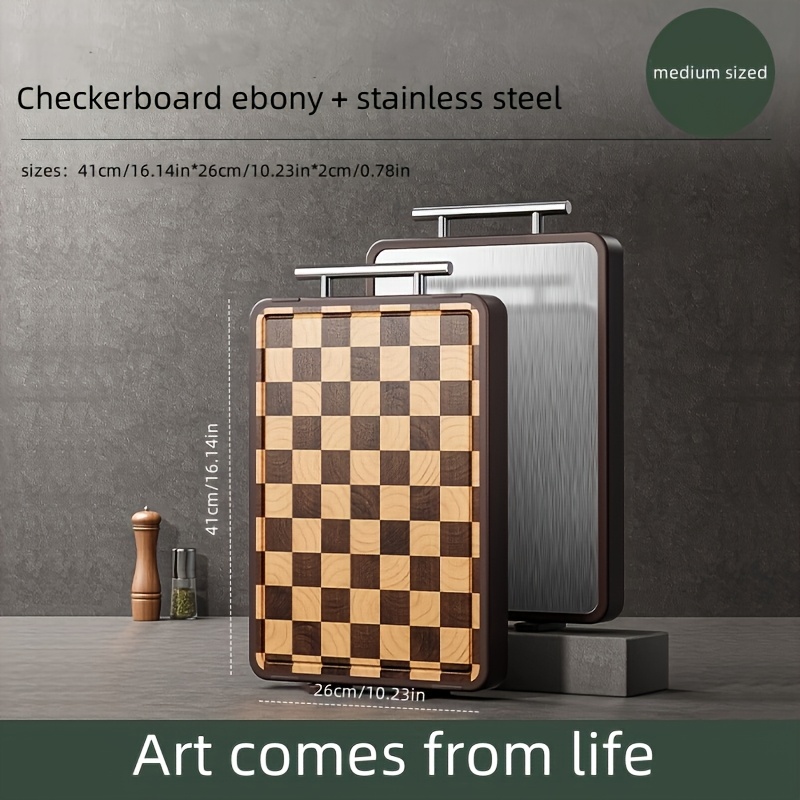 TEMU Cutting Board, Wooden Cutting Board, Checkerboard Pattern Cutting Board, Cheese Cold Cutting Board, Cold Cutting Board For Meat, Cheese, Bread,