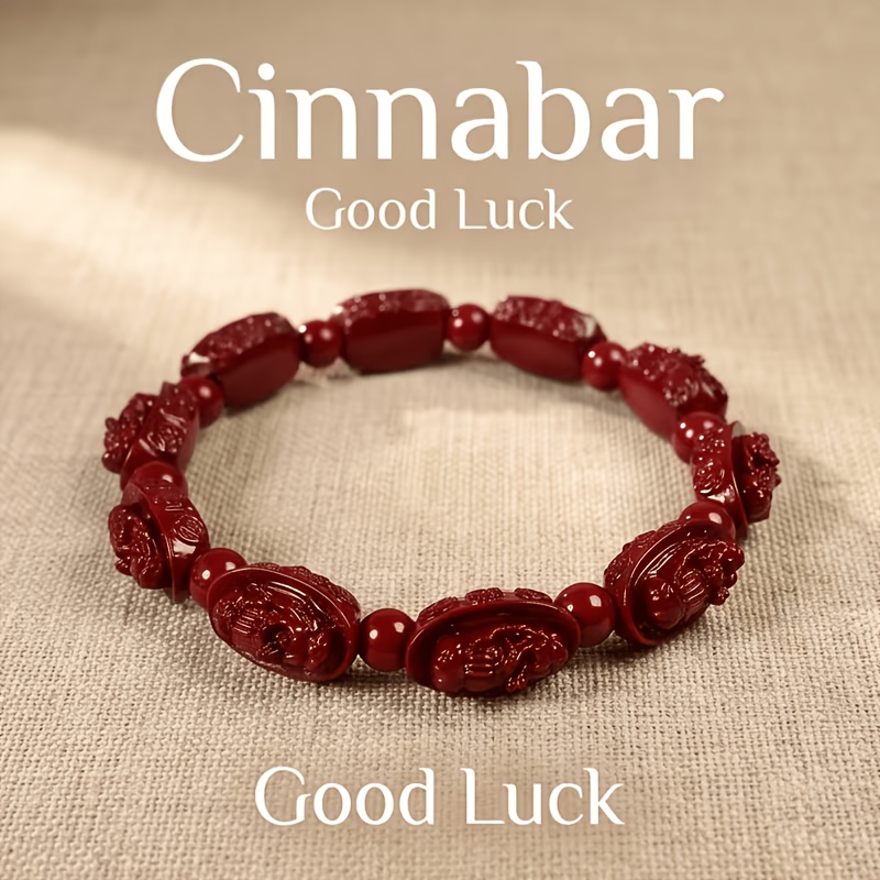 Cinnabar Bracelet with Pi Xiu and Ingot Pendant, Handmade
