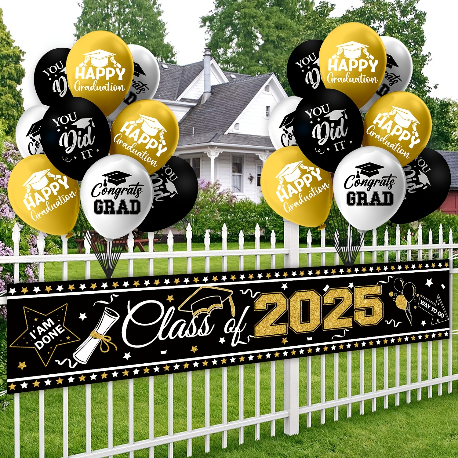 

Graduation Banner Set, Polyester Party Decorations, Multipurpose, No Electricity Needed, With Balloon Ties, For Graduation & Celebrations, Indoor/outdoor Use, Fits