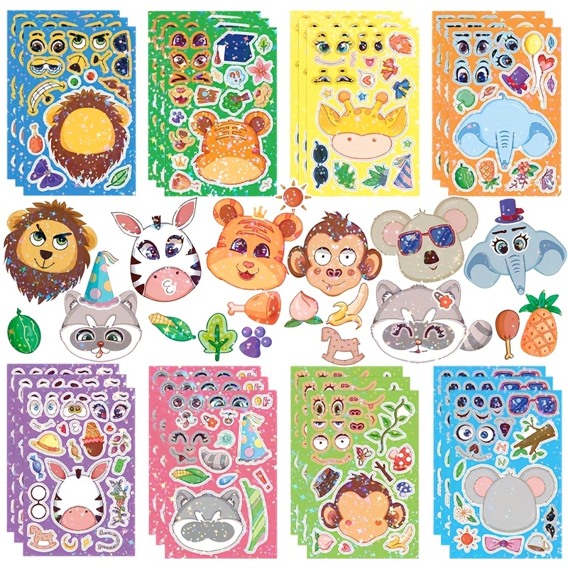 item picture 8pcs 16pcs 24pcs holographic animal creative costume sticker set featuring 8 different styles of adorable animal designs like   tigers monkeys and elephants   with a   of quirky patterns trendy additions