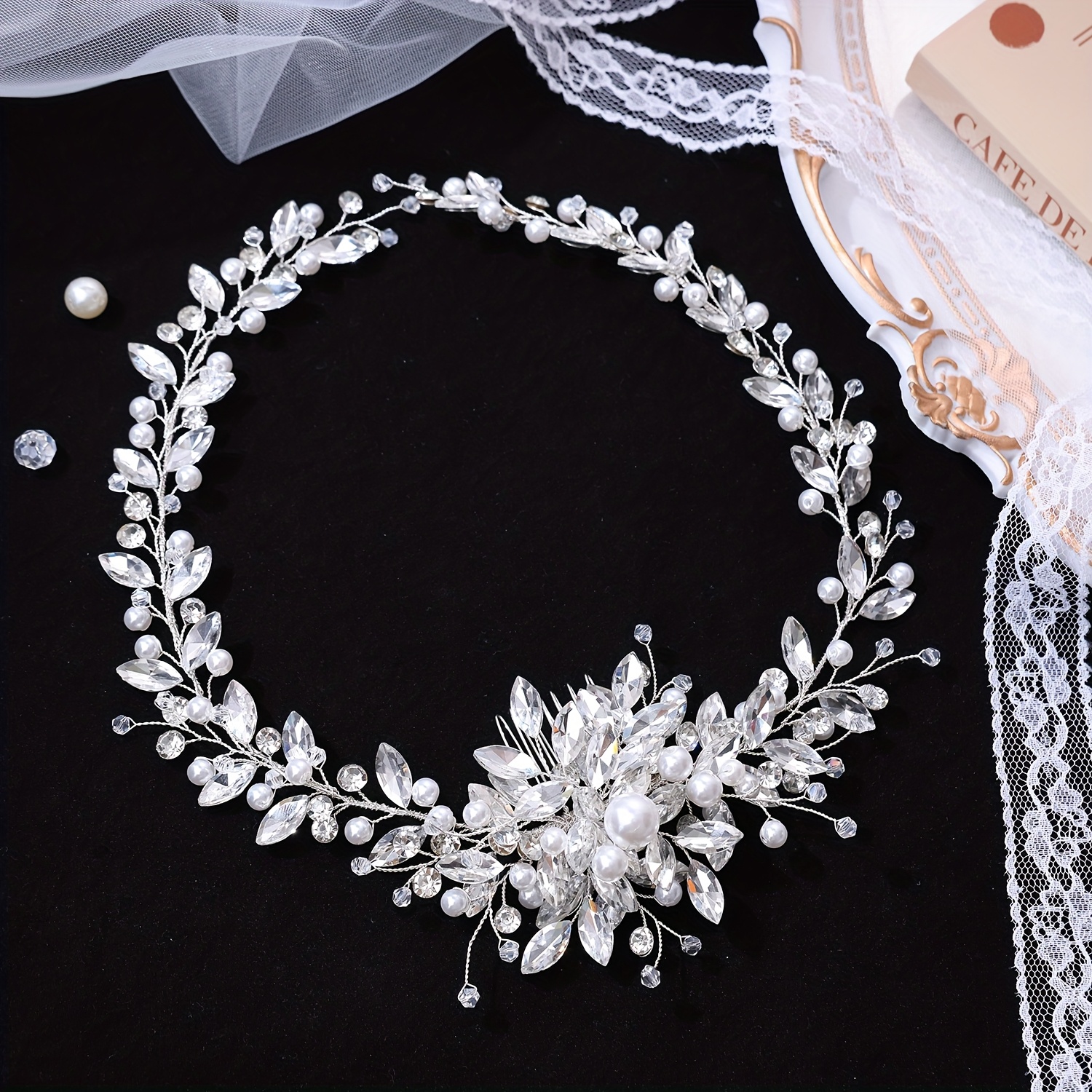 TEMU Bandeau de mariée élégant fait main pour chignons, parfait pour , les fêtes et les tenues de femme
