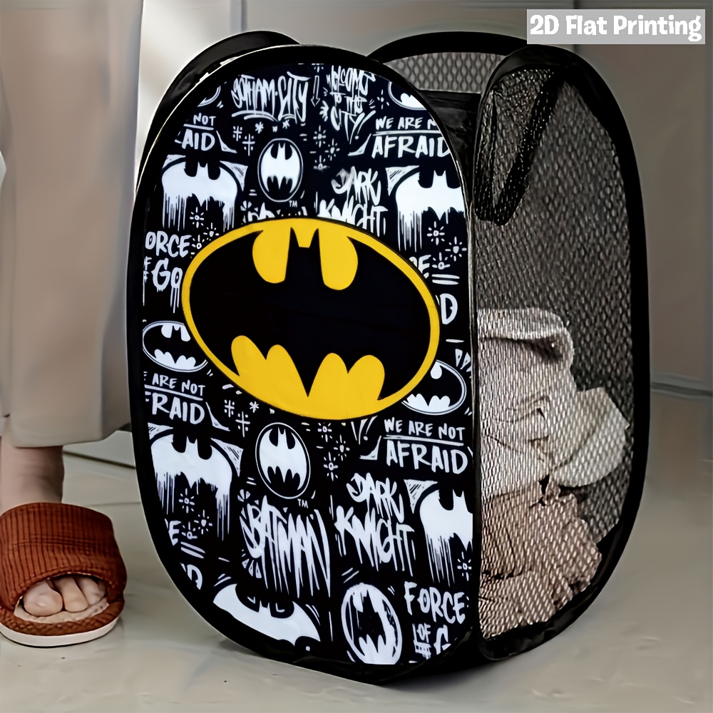 TEMU 1pc Wb Batman Logo Pop-up Laundry Basket Hamper - Space-saving Collapsible Mesh Clothes Suitable For Dorms, Apartments, Rooms,, Small Spaces,