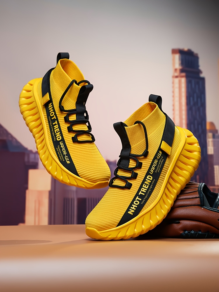 Men's Lightweight Sneakers - Non-Slip MD Sole, Breathable Sneakers for Gym, Running, Walking - All-Day Comfort Slip/resl Closure - Neon Yellow & Black Accent - Casual & Formal Shoes - Durable Lightweight Design for Everyday & Special Events, Outdoor Walking, Sporty Look, Supportive Sole, Versatile Footwear, Fitness Enthusiasts