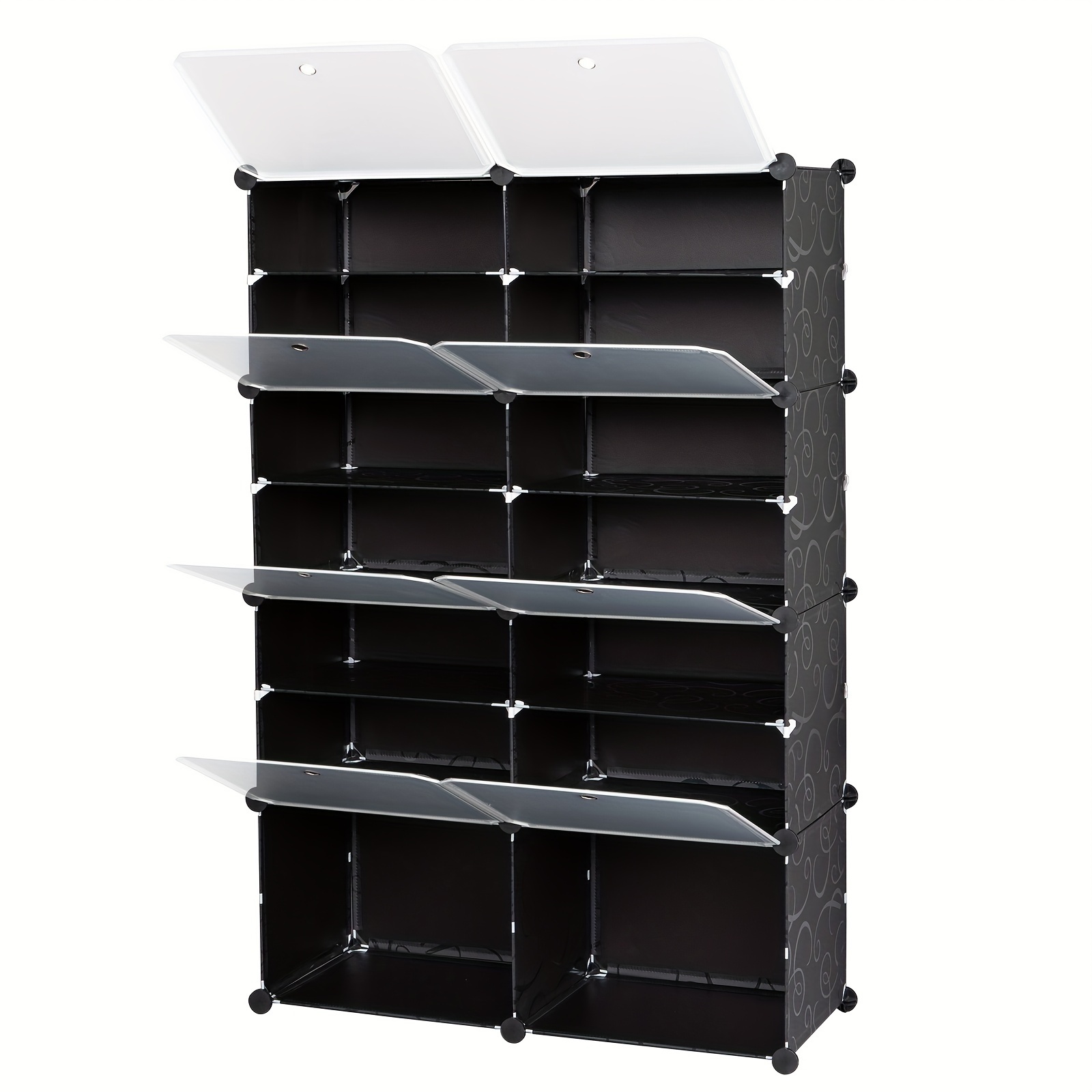 TEMU 7-tier Portable 28 Pair Shoe Rack Organizer 14 Grids Tower Shelf Storage Cabinet Stand Expandable For Heels, Boots, Slippers, Black, White