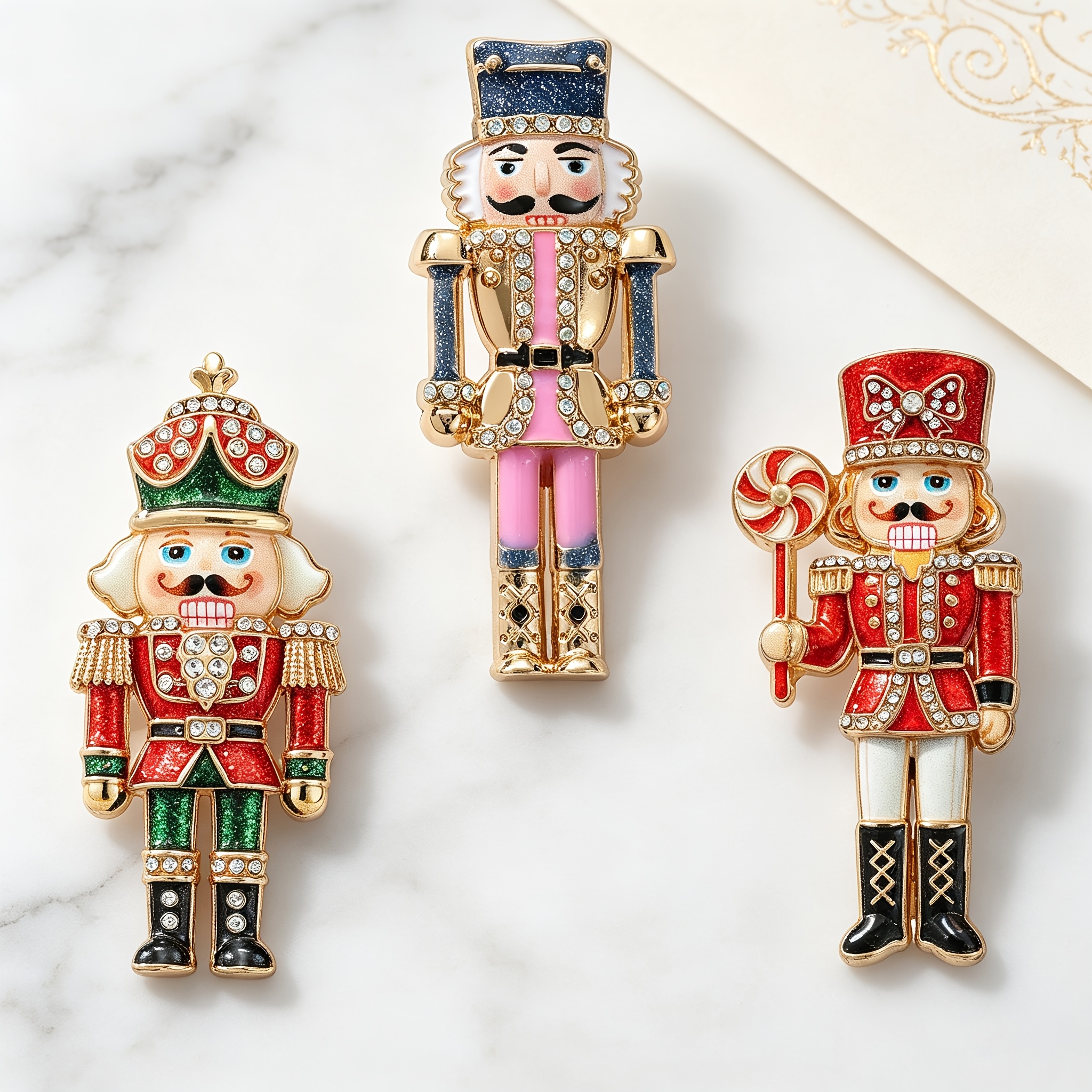 3pcs/Set SOLEVDO Enamel Rhinestone Brooch, Nut Soldier Gift
