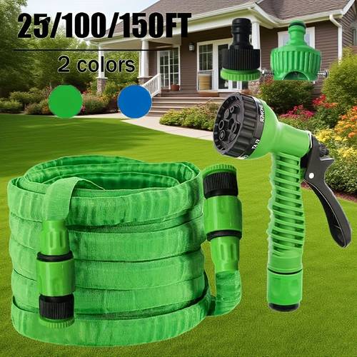 multifunctional high pressure garden hose with 7 of nozzles 4 brass joints leak proof and durable rubber material suitable for outdoor such as watering flowers washing cars cleaning etc 25 100 150ft