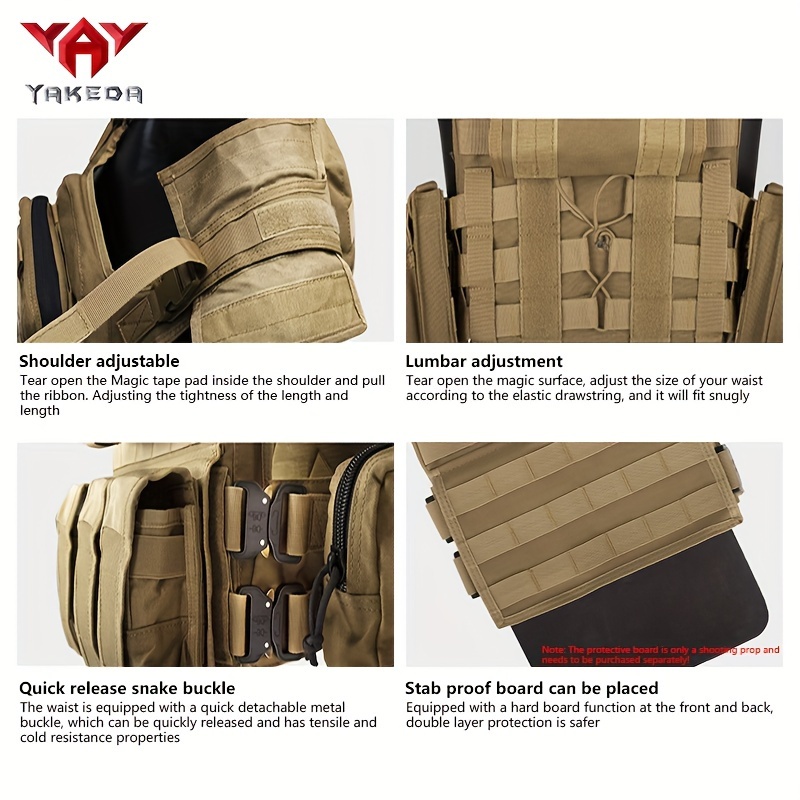 Yakeda Tactical Vest Men Adjustable Quick Release Breathable - Temu