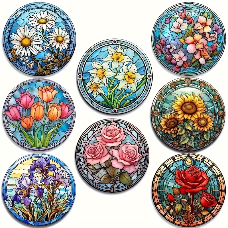 

8-piece Floral Wooden Coasters Set, 3d Stained Glass Design, Ideal For Tea, Coffee & Beverages, Home & Restaurant Decor, Perfect Holiday Gift, Art & Crafts, Other (art & Crafts)