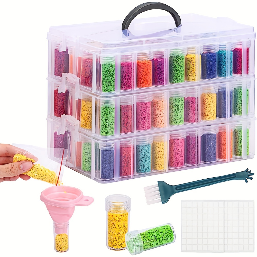 

Three-layers Diamond Painting Storage Container, Portable Beads Bottle With 150 Slots, Random Color Brush And Foldable Silicone Funnel Stackable Handicrafts Sorting Package Container, Multiple Sizes