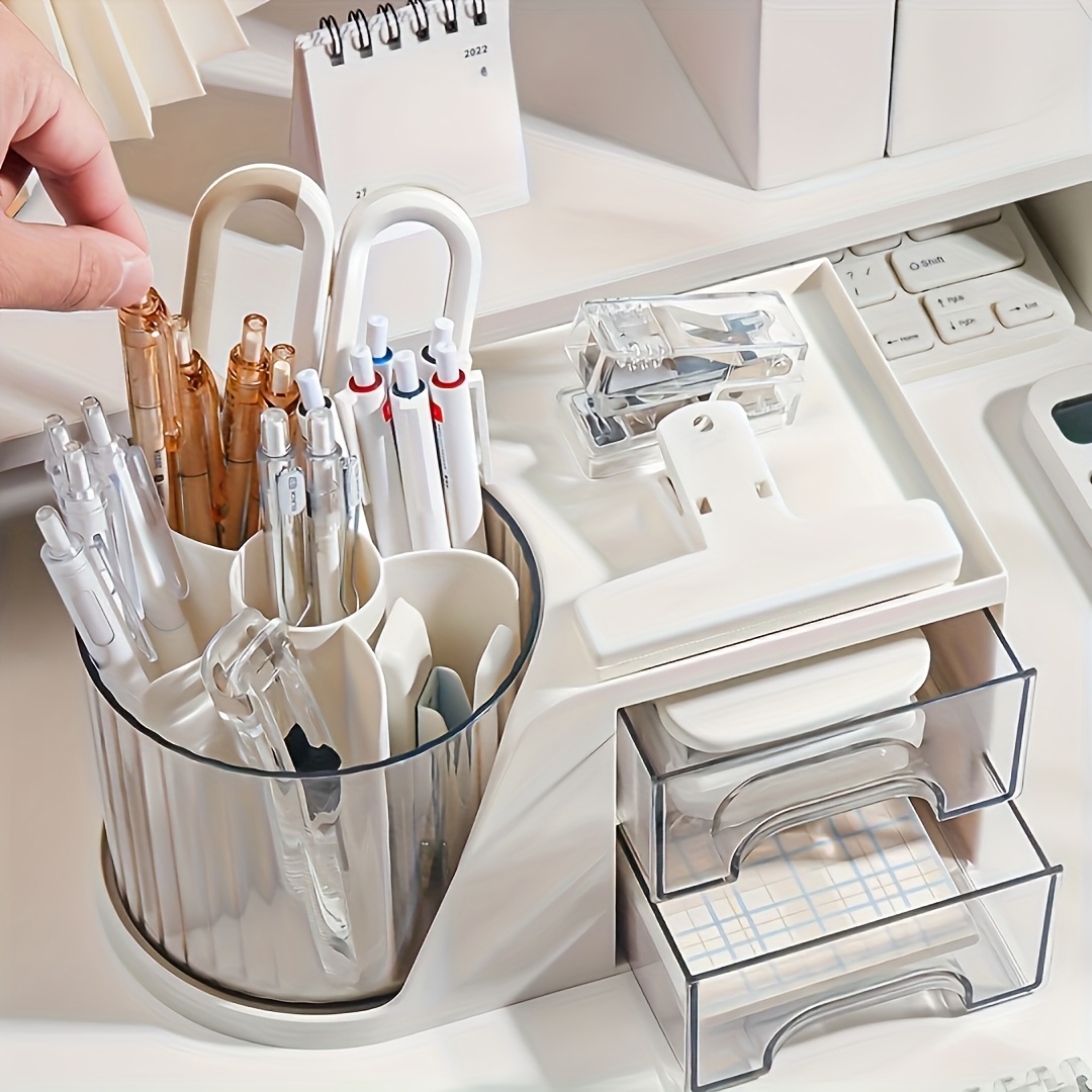 a minimalist desktop organizer featuring a pen holder and drawer structure it can rotate for   helping to create a tidy   making it a perfect gift for valentines day Product details 2