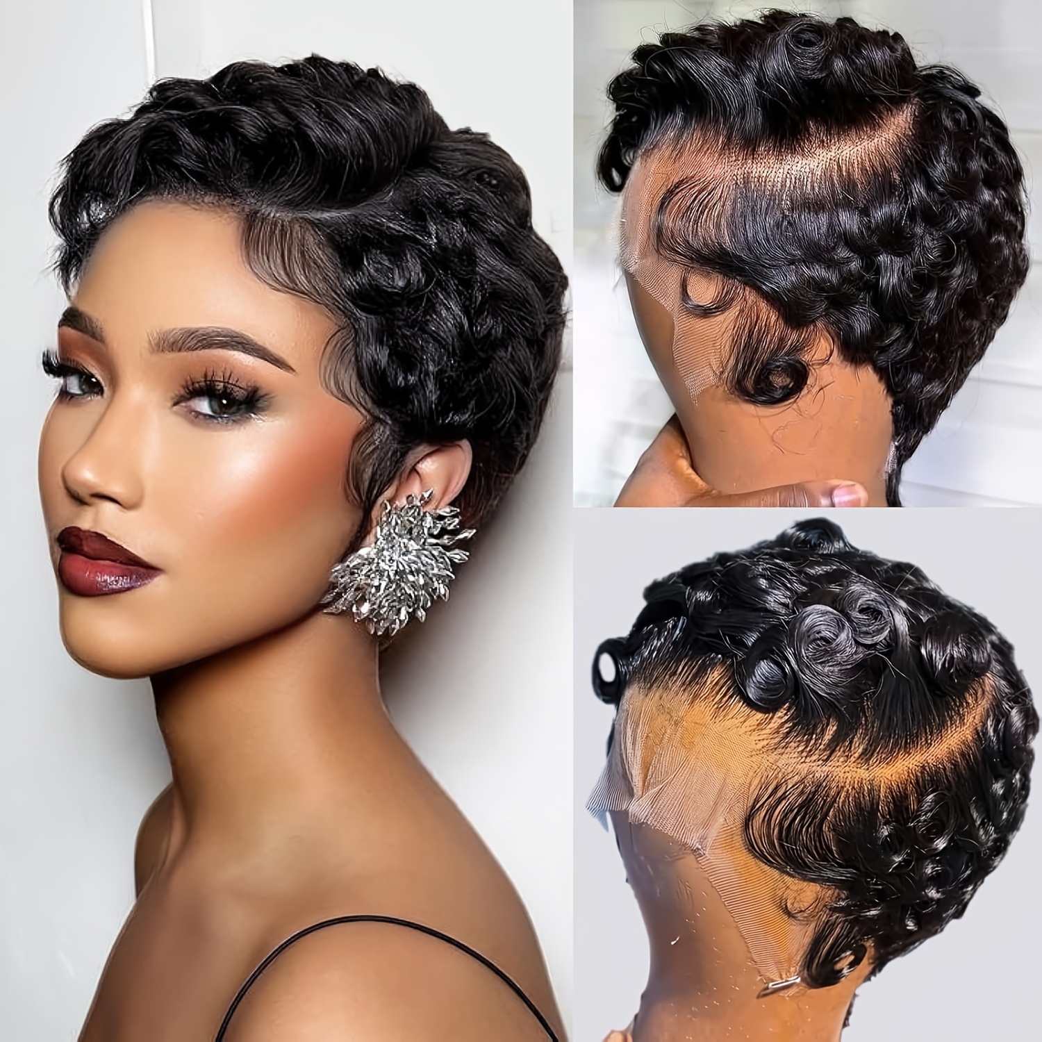TEMU Curly Wavy 13x4 Lace Front Cut Wigs Real Human Hair Body Wave Short Wig, 13x4 Hd Lace Frontal Wig Pre Elegant Loose Deep Curly Wave Cut Finger Wavy Mommy Wigs