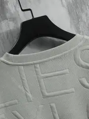 letter pattern textured and knit mens solid color short sleeve crew neck t shirt trendy and chic tops for men for summer details 13