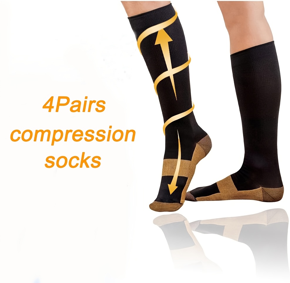 4 Pairs Compression Socks for Women & Men, Circulation 20-30mmhg Support Copper Compression Socks, Suitable for Nurses, Running, Cycling