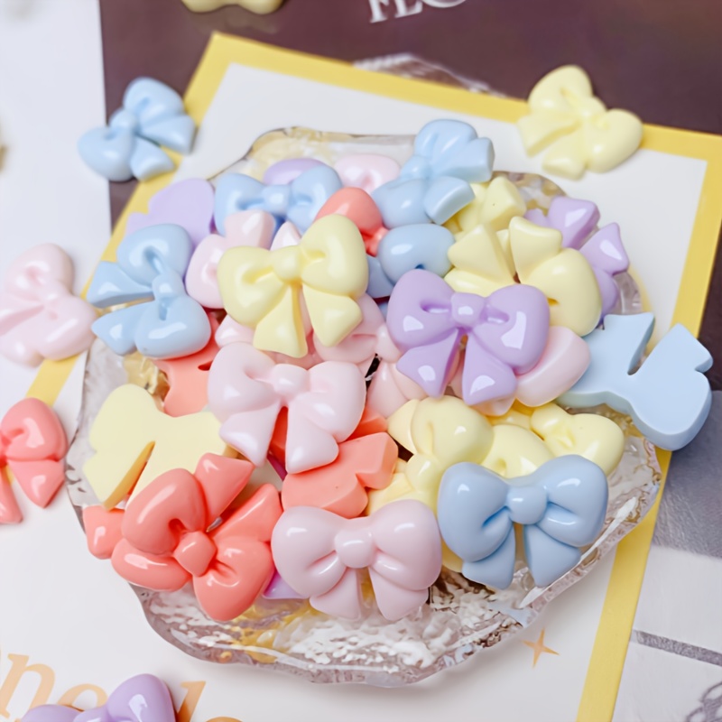 

100pcs Pastel Bow Charms - Large Resin Embellishments For Diy Crafts, Hair Clips, Scrapbooking & Decor | Assorted Colors On Tray, Charms For Crafts