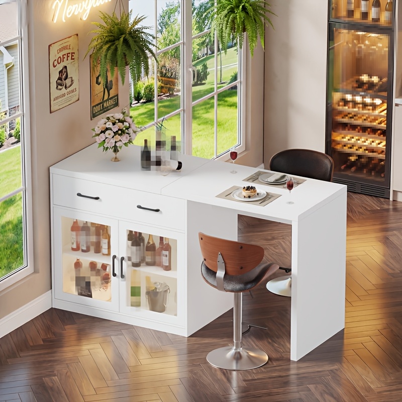 Kitchen Island With Storage, 150 X 55 X 90cm Kitchen Storage Cabinet With Open Shelves, Cabinet And Drawers, Dining Table For Kitchen, Dining Room, White (no Chair)