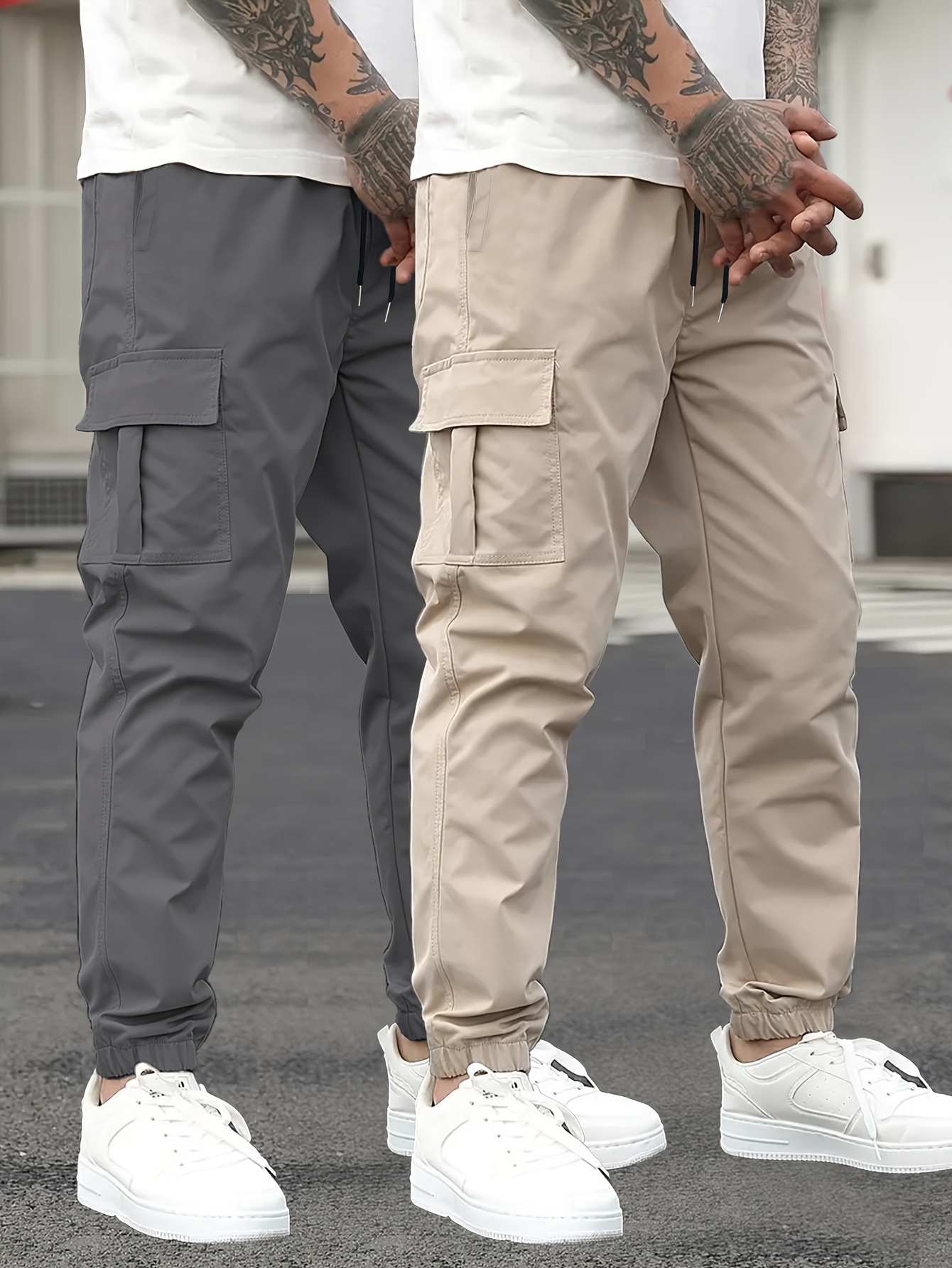 mens casual jogger pants beige multi pocket drawstring Temu Germany