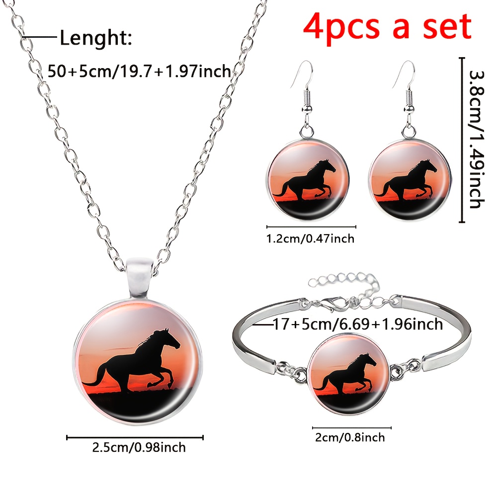 4pc Galloping Horse Jewelry Set, Necklace & Earrings