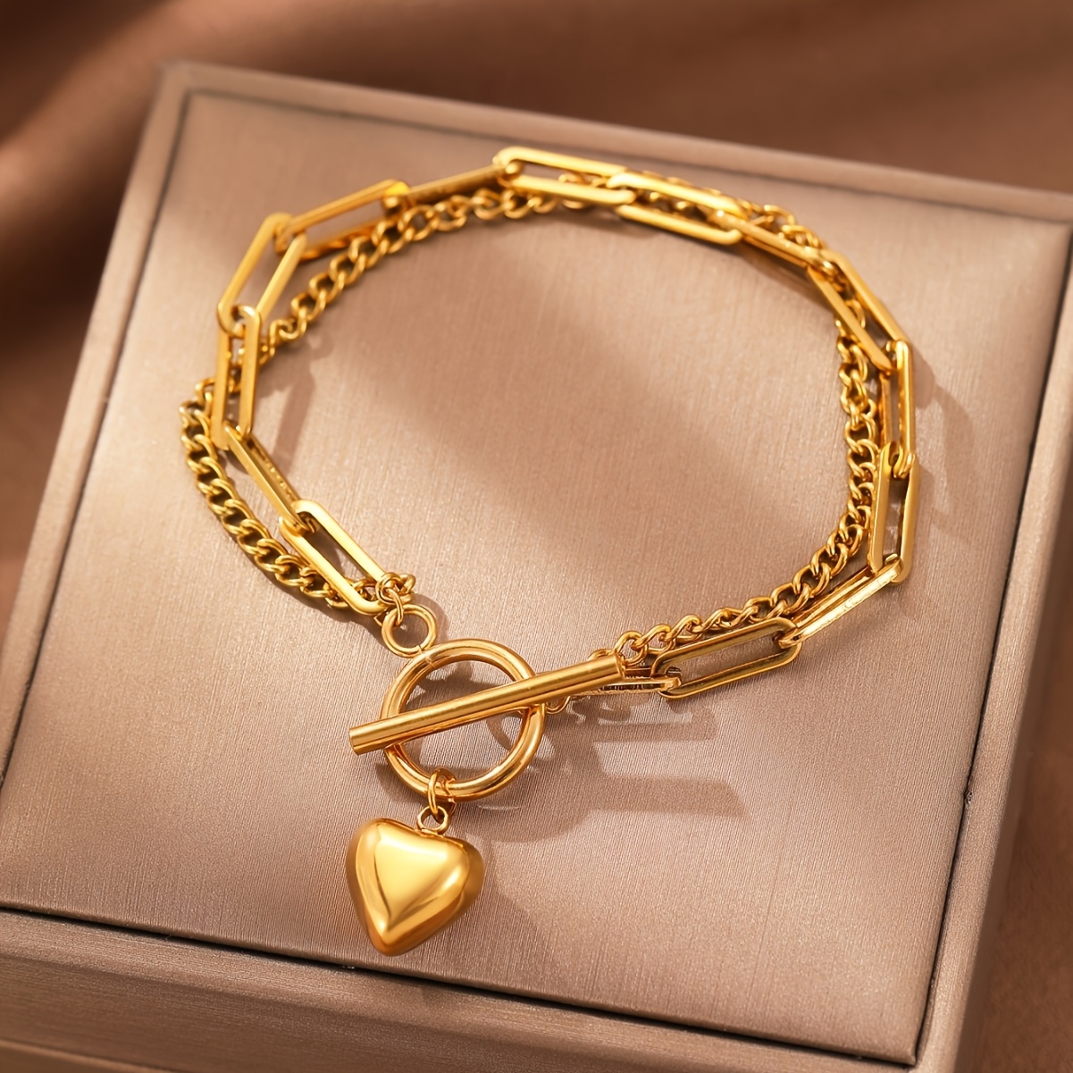 Women's Double-Layer Stainless Steel Square Chain Bracelet, Luxury