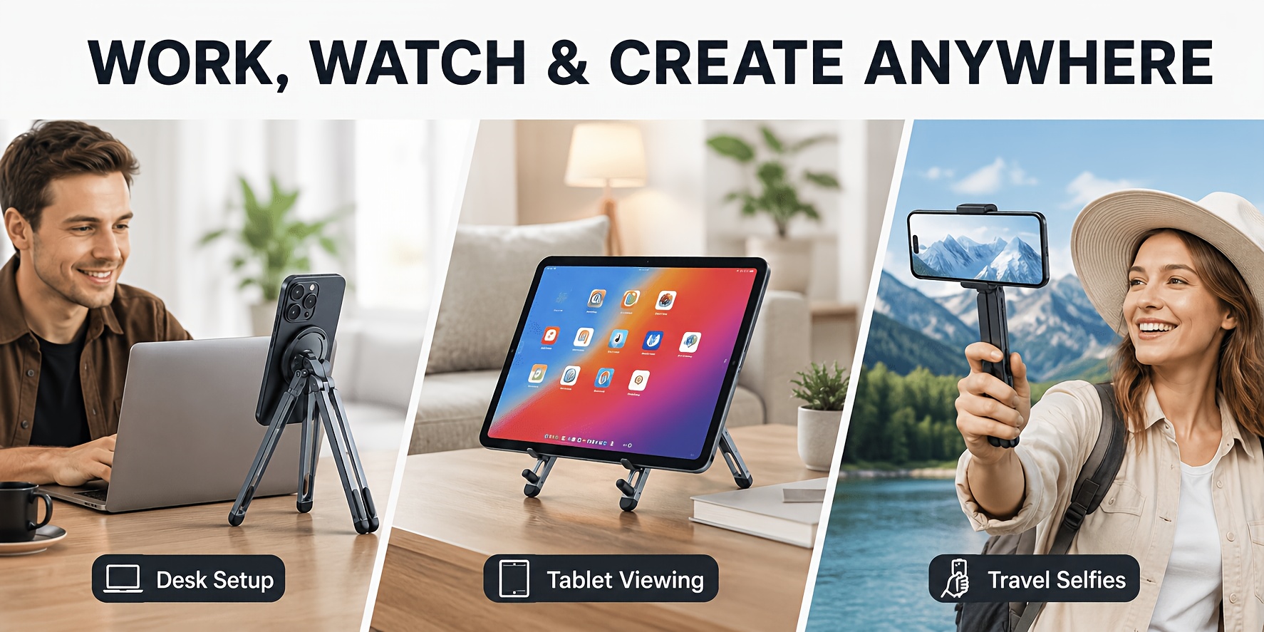 3 in 1 foldable magnetic phone tripod stand portable aluminum alloy adjustable holder for tablet   air 10 to 16 magnet phone mount compatible with magsafe iphone   details 1