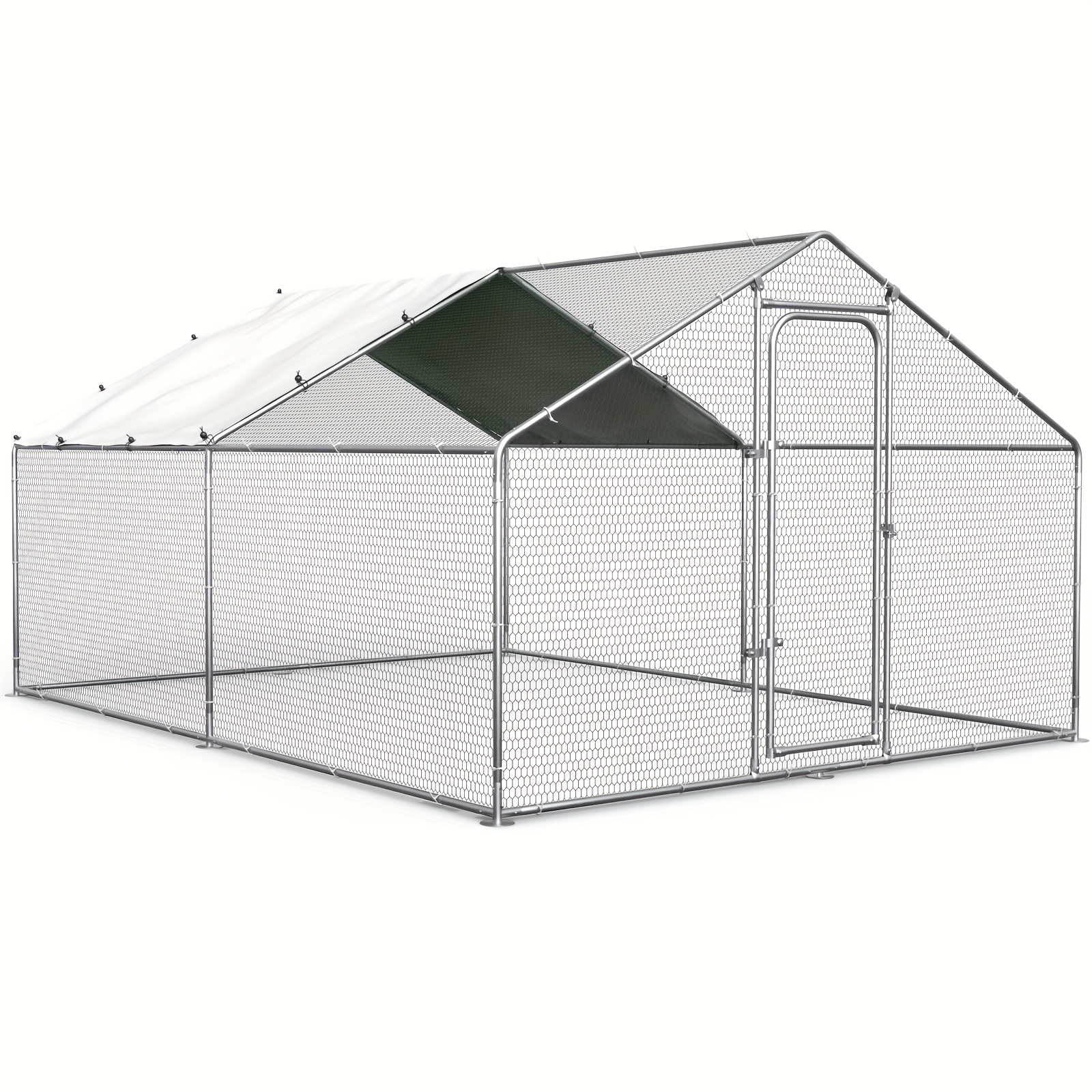   large metal chicken coop outdoor poultry cage for chickens ducks rabbits weather resistant uv resistant semi cover design with ventilation mesh walls   doors secure latches no electricity needed small livestock enclosure rabbit hutch sturdy construction animal shelter backyard  