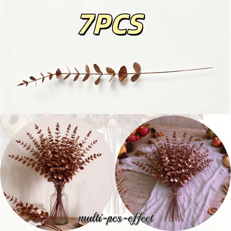 TEMU 7pcs Autumn Artificial Single Stem Golden Eucalyptus - For Shaping, Used As Floral Arrangement Accessories, Suitable For Autumn-themed Floral
