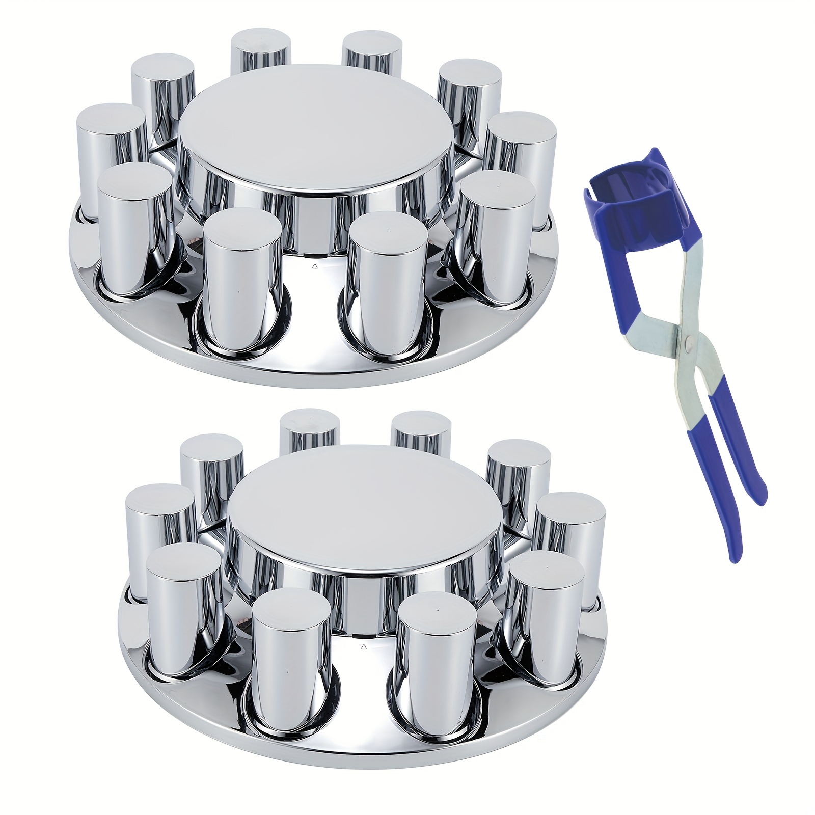 TEMU 2 Sets Abs Chrome Plastic Front Kits | Flat Top With Thread-on Flange Nut Covers For Semi Trucks, Universal Fit By Dream Apparel