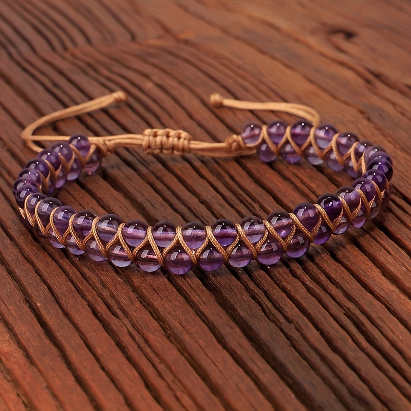 Artisan Crafted Boho Amethyst Bracelet, Double Strand