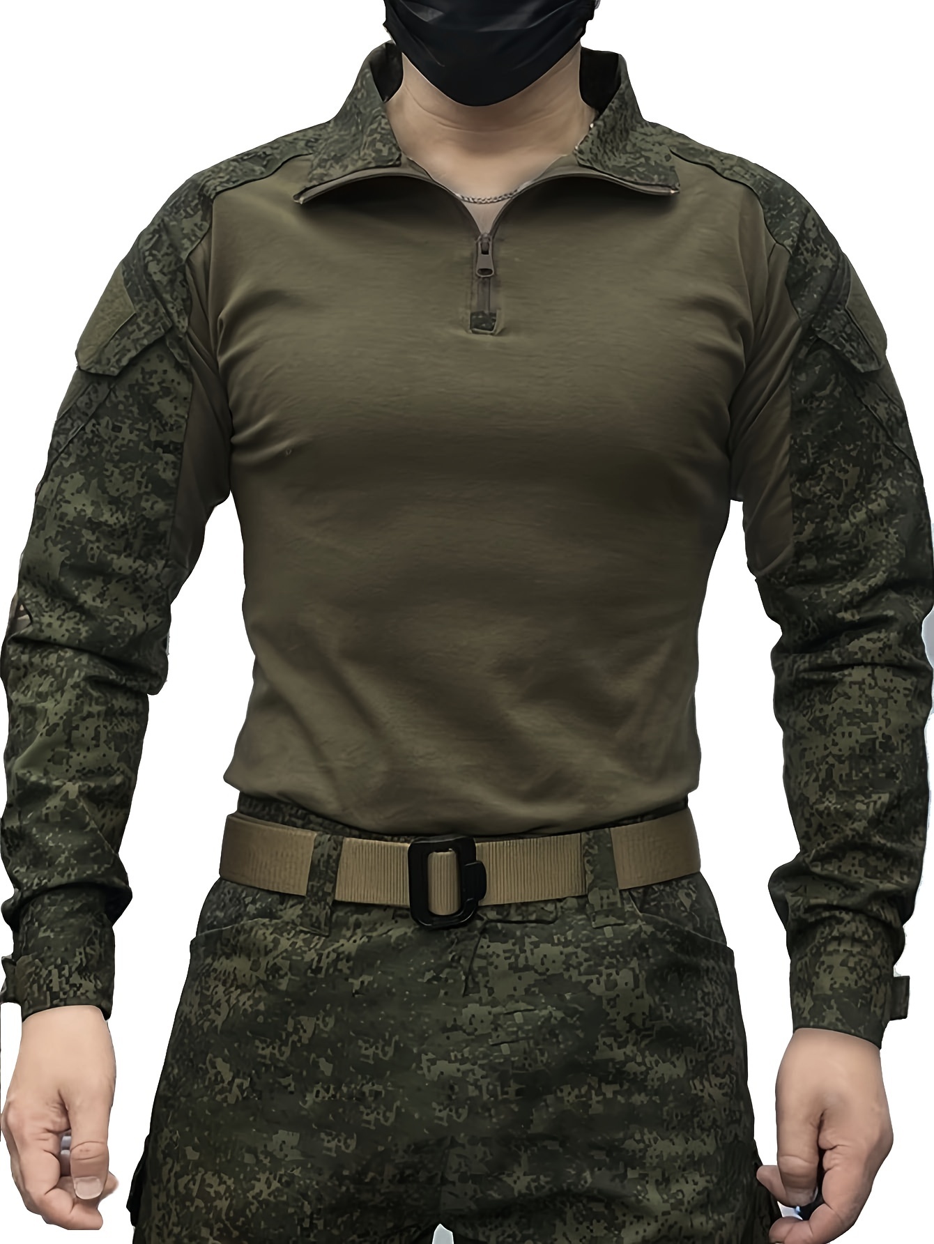 Color Block Men's Long Sleeve Slim Fit Cotton Comfy Tactical Top with Half Zipper and Pocket Design, Perfect for Hiking, Hunting, Climbing, Camping