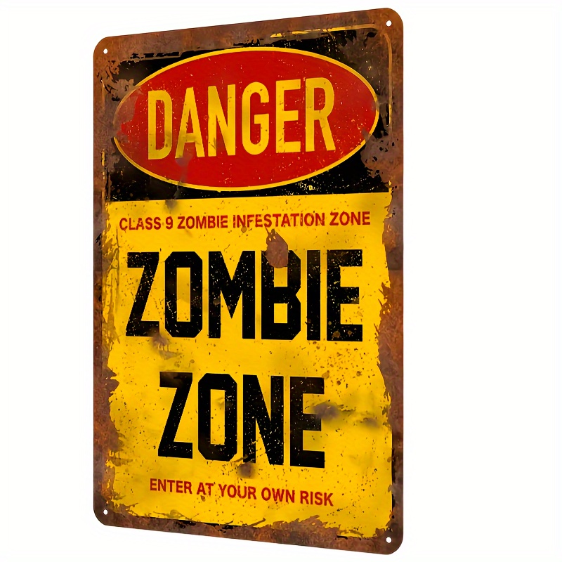 

Vintage Zombie Zone Danger Tin Sign Metal Poster - Iron Wall Decor For Bar, Garage, Meeting Room, Entertainment Area - 12x8 Inches