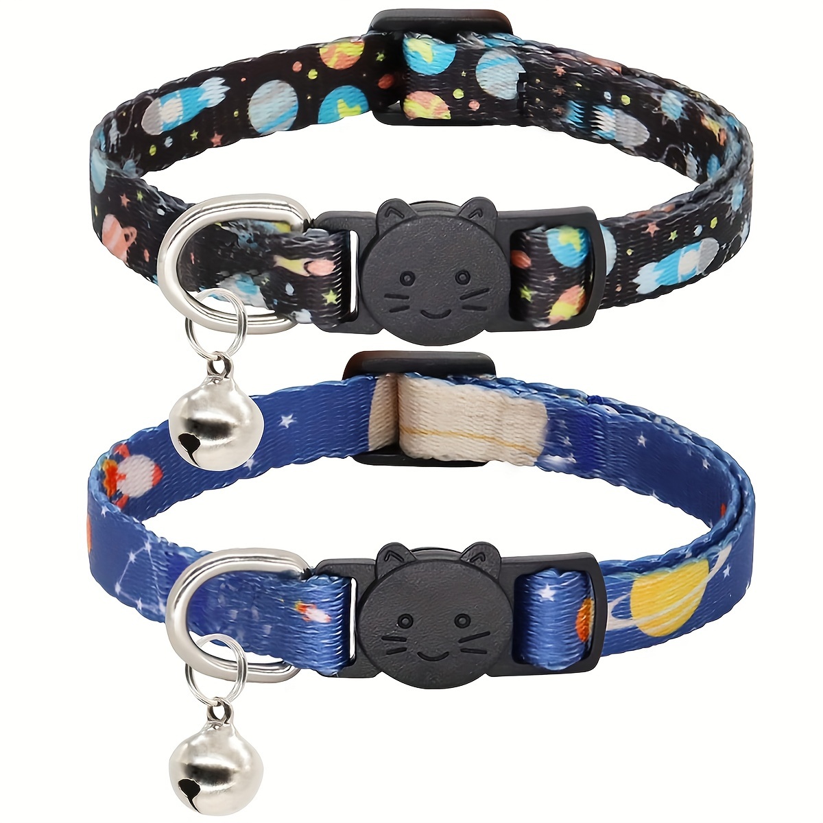 

2 Pack Breakaway Cat Collars With Bells - Safety , Star And Moon Design, Suitable For Cats