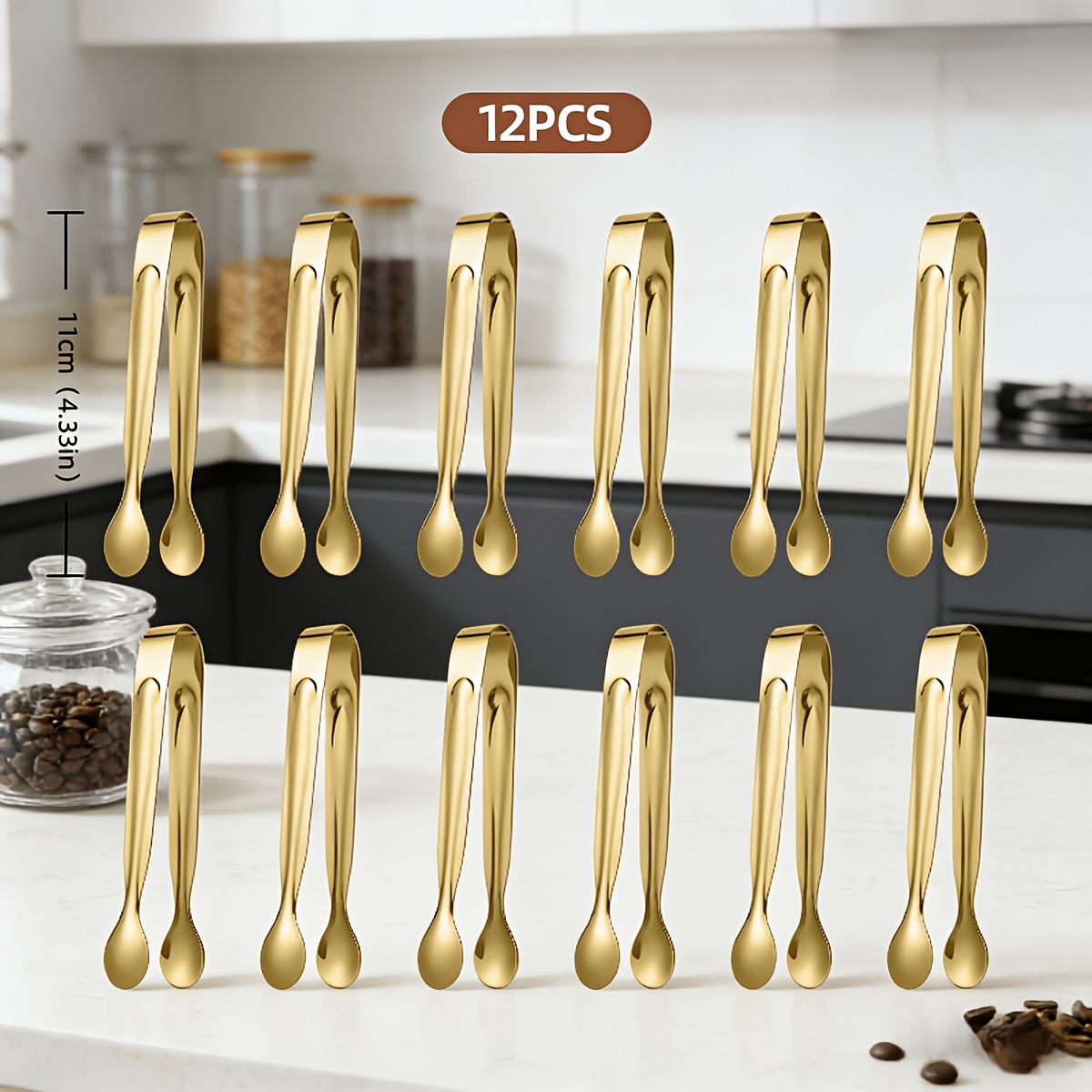 TEMU VFVHOME Set da 12 Pinze da Servizio in Acciaio Inossidabile, Pinze da Cucina per e Zucchero per Uso , Eleganti Pinze da Servizio Mini - Spesse e