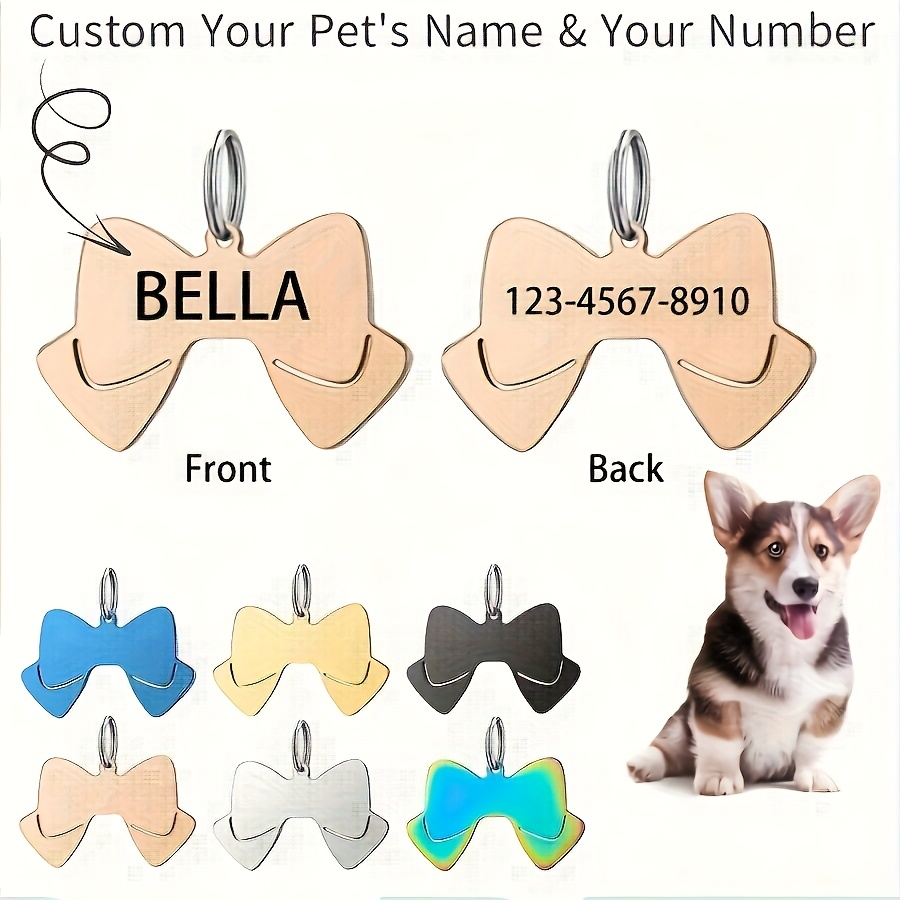 custom engraved stainless steel double collar bow dog tag personalized pet id tag with name and phone number durable anti lost collar accessory   gift Product details 0