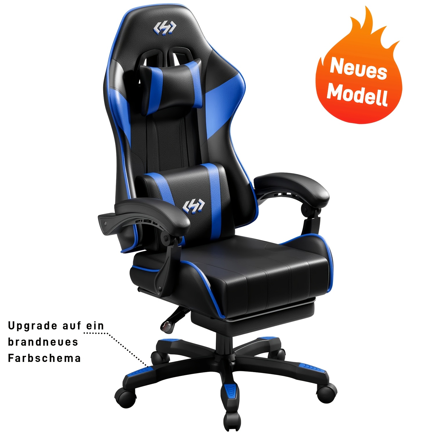 TEMU Fauteuil de gaming ergonomique avec inclinaison réglable et -pieds, chaise de bureau avec appui-tête et support lombaire, fabriqué en matériau