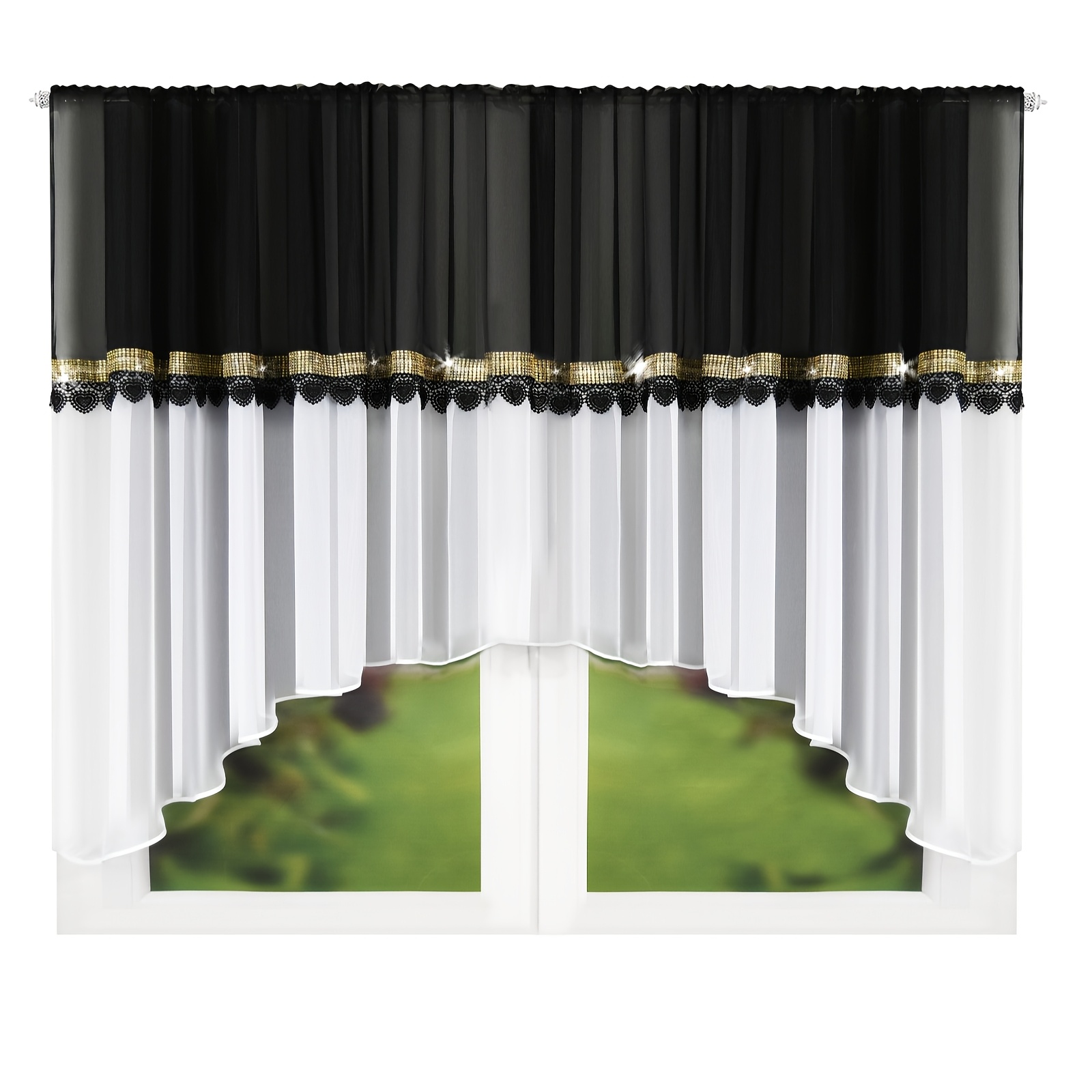 1pc 400cm*150cm Black And Block Short Curtain European Decorative Curtain
