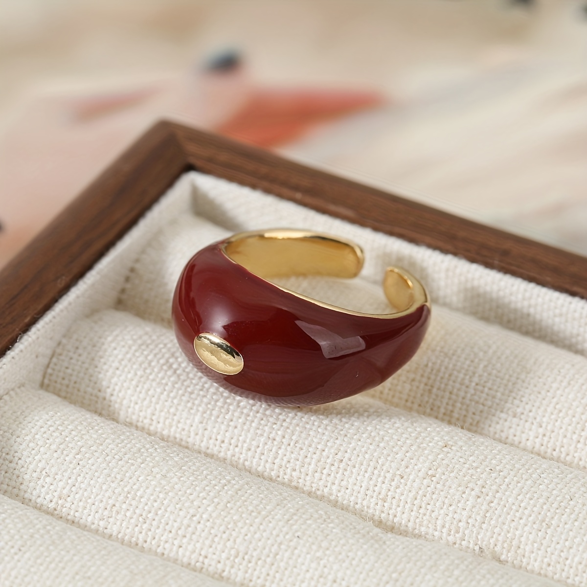 TEMU 1pc, European And - Copper, Exquisite Polished Geometric Shape Unisex Personalized Open Adjustable Ring. Suitable For Holiday Parties, Dances,