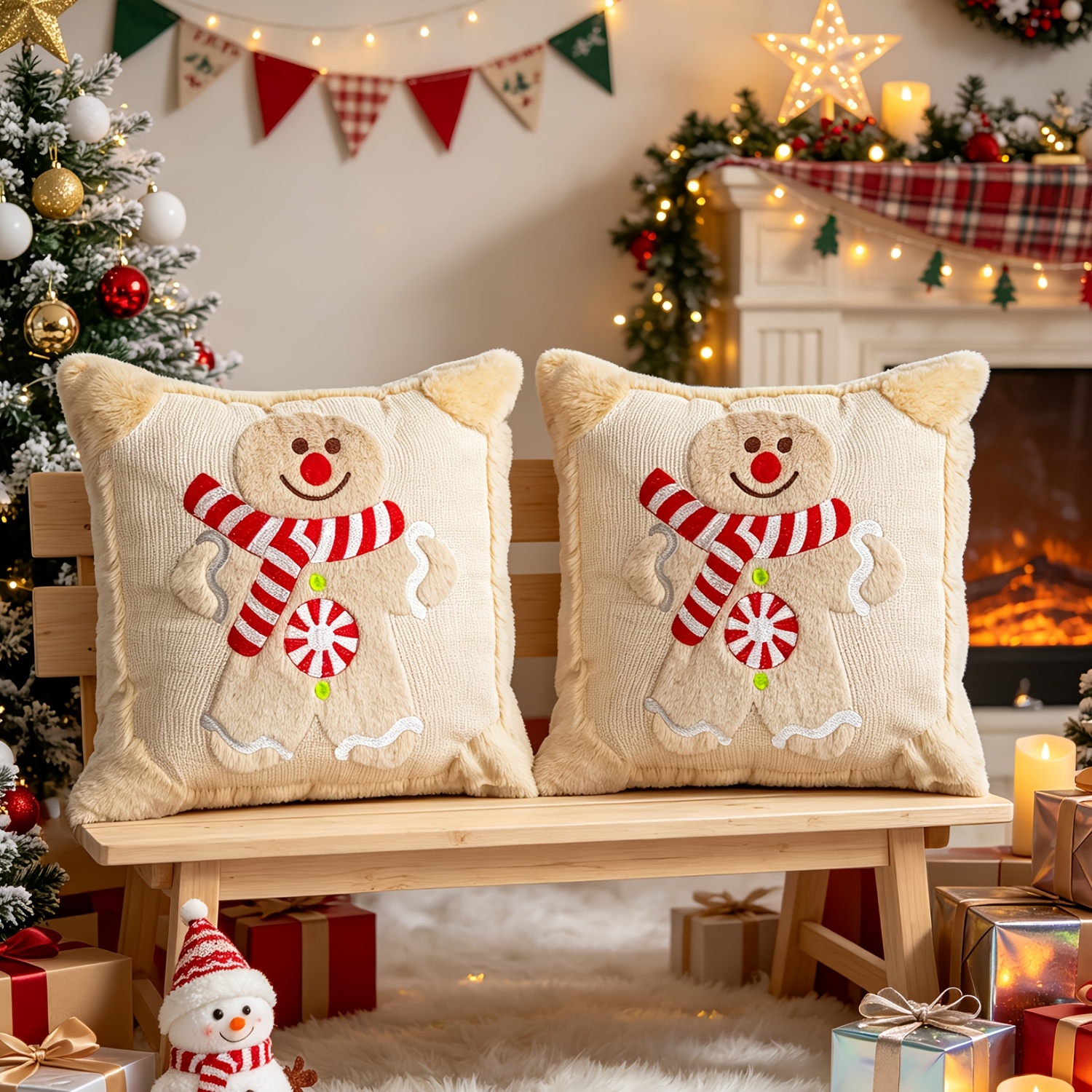 TEMU 2 fundas de almohada de felpa con diseño de Hombre de Pan de Jengibre, 18X18 pulgadas, suaves y cómodas, funda de almohada enorme con Hombre de