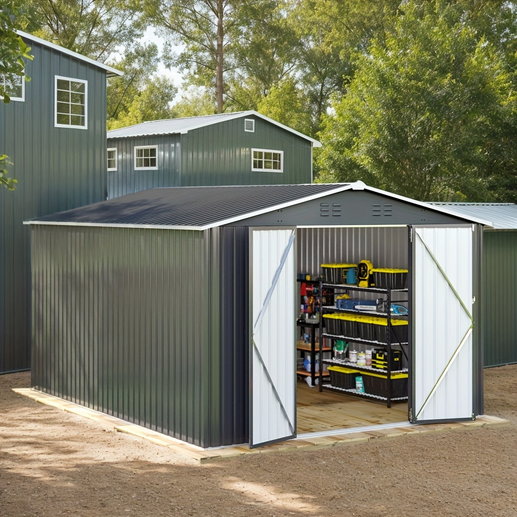 [Black Metal Storage Shed] 10 x 14ft Black Metal Outdoor Storage Shed - Durable & Weatherproof Tool Shed for Backyard, Garden, or Patio - Ample Storage & Perfect Gift for Boyfriend or Husband