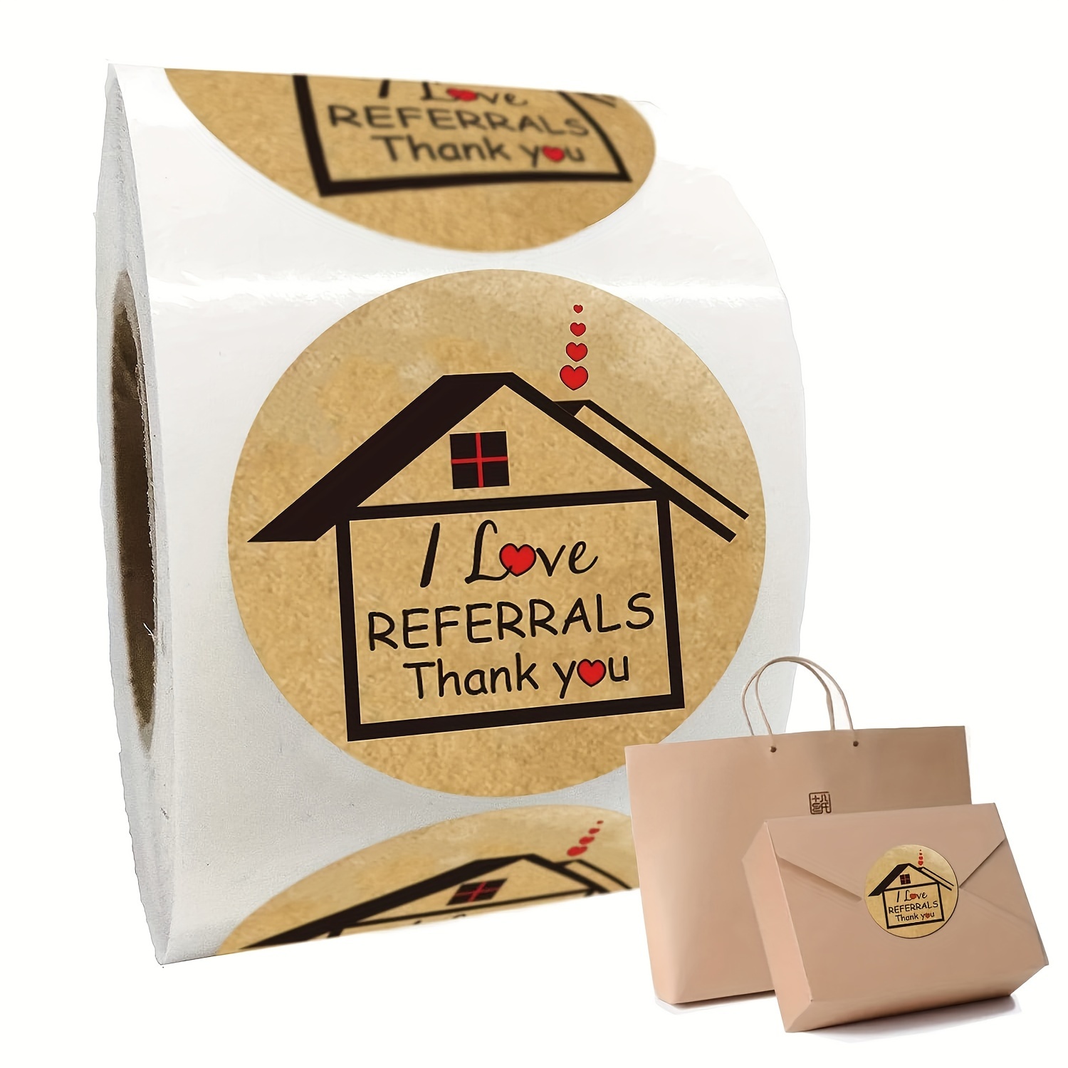 

500pcs "i Love Referrals" House-shaped Thank You Stickers, 1.5" Paper Labels With Strong Adhesive - Ideal For Real Estate, Business Cards, Envelopes & Marketing Materials